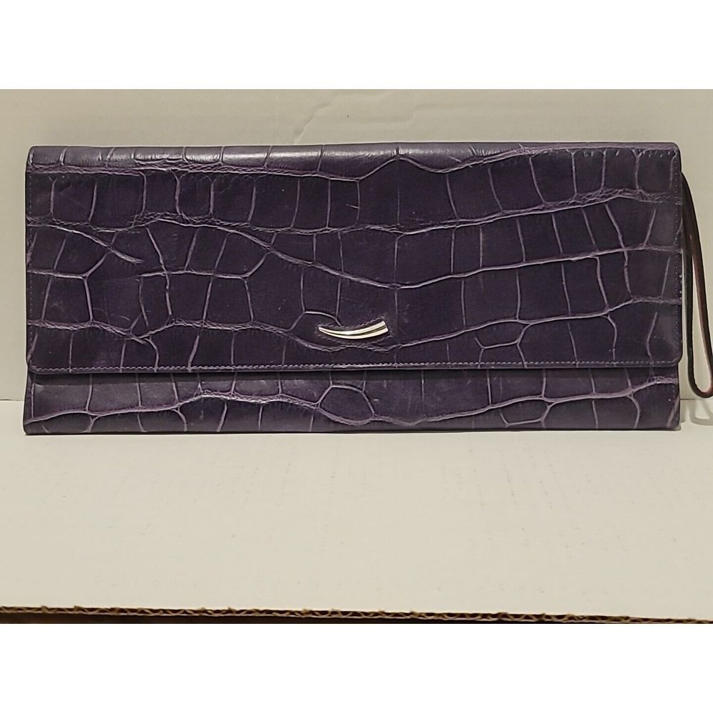 Tusk Purple Leather? Clutch Handbag With Wrist strap Oversized Thin Animal Skin*